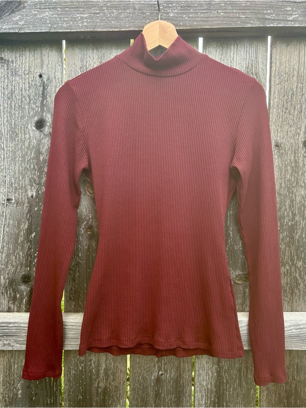 Reformation Jeans S Ribbed Turtleneck Mock Neck Long Sleeve Rosewood Burgundy